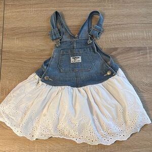OshKosh Bigosh Blue and White Overalls with Lace Detail